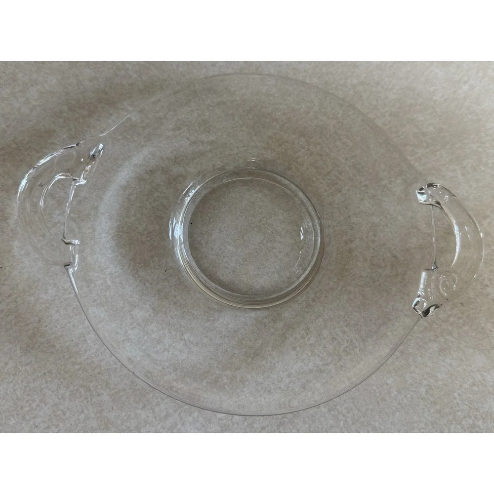 Vintage Cheese Butter Dish Round Clear Glass Plate With Cut Glass Dome Cover‎